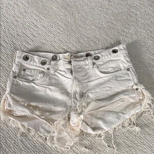 We The Free Cream Distressed Jean Shorts